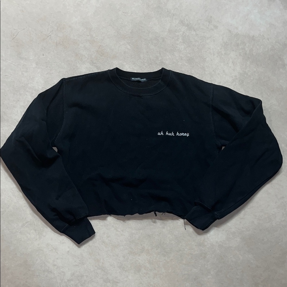 Brandy Melville Cropped Uh Huh Honey Embroidered Crewneck Sweatshirt